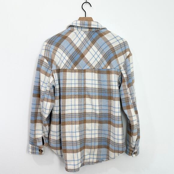 Liv & Lottie Cream Plaid Shirt Jacket size Small Oversized Preppy Boutique - Picture 2 of 6